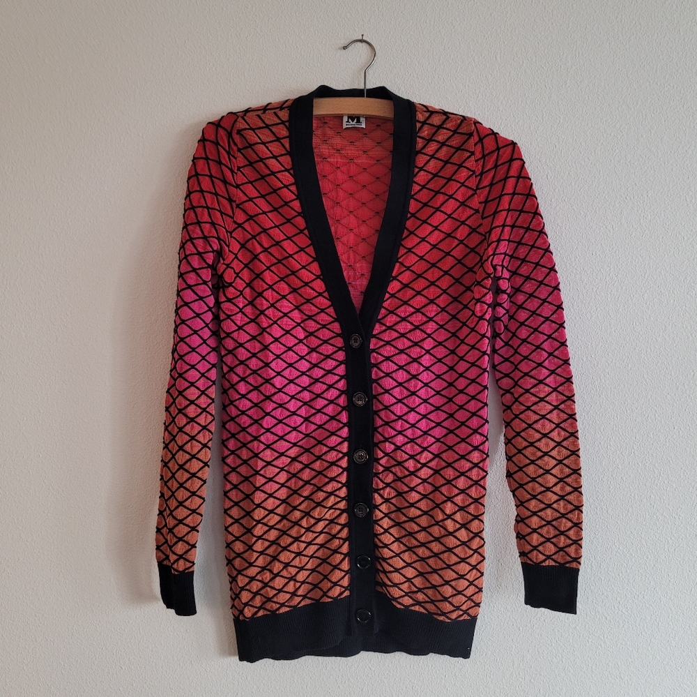 M Missoni Ombre Pink Criss Cross Knit V-Neck Button FrontCardigan Small